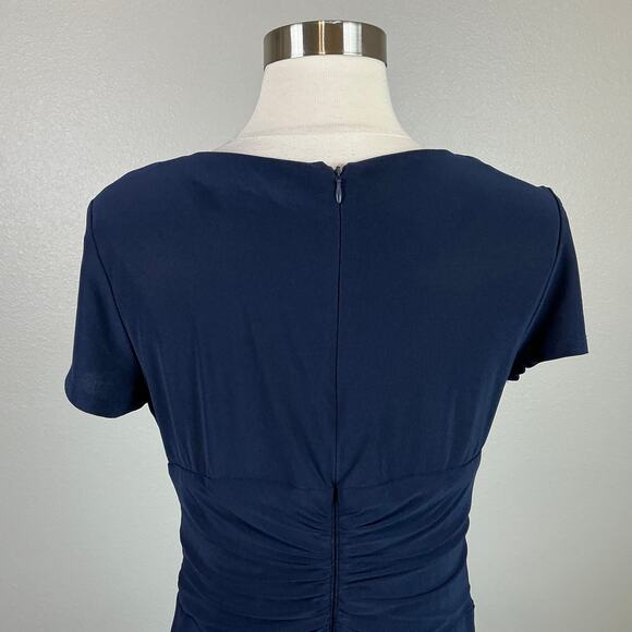 Beaded Short Sleeve Evening Gown Blue Size 6 R&M Richards V-Neck Formal Dress - Picture 8 of 14